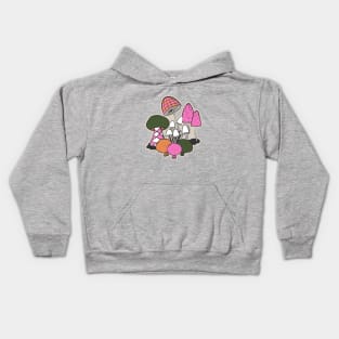 Groovy Weirdcore Mushrooms in green and pink Kids Hoodie